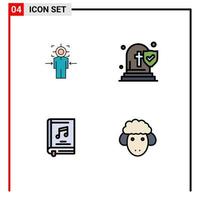 Mobile Interface Filledline Flat Color Set of 4 Pictograms of man album achieve death multimedia Editable Vector Design Elements