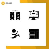 Pack of 4 Modern Solid Glyphs Signs and Symbols for Web Print Media such as mobile coin user report crypto currency Editable Vector Design Elements