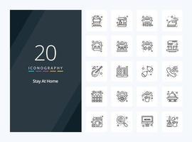 20 Stay At Home Outline icon for presentation vector