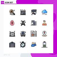 Modern Set of 16 Flat Color Filled Lines Pictograph of bird computing textbook share typing Editable Creative Vector Design Elements