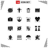 User Interface Pack of 16 Basic Solid Glyphs of care bag well international country Editable Vector Design Elements