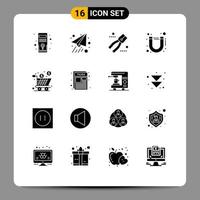 16 Thematic Vector Solid Glyphs and Editable Symbols of product cart pincers box streamline Editable Vector Design Elements