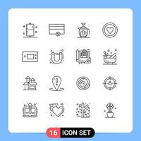 16 Universal Outlines Set for Web and Mobile Applications devices board percent love technology Editable Vector Design Elements