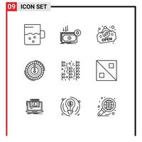 Set of 9 Modern UI Icons Symbols Signs for celebration lower money expense consumption Editable Vector Design Elements