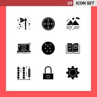 9 Universal Solid Glyphs Set for Web and Mobile Applications book synchronization camping sync connection Editable Vector Design Elements