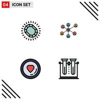 Pack of 4 creative Filledline Flat Colors of fashion heart loop internet lover Editable Vector Design Elements