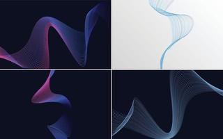 Set of 4 geometric wave pattern background Abstract waving line vector