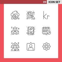 Group of 9 Modern Outlines Set for booklet cube science box danish Editable Vector Design Elements