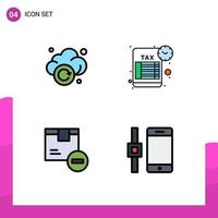 Pack of 4 creative Filledline Flat Colors of cloud delete technology tax goods Editable Vector Design Elements