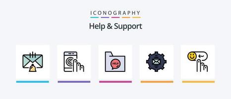 la línea de ayuda y soporte llenó el paquete de 5 íconos que incluye ayuda. comunicación. ayudar. papel. documento. diseño de iconos creativos vector
