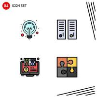 Editable Vector Line Pack of 4 Simple Filledline Flat Colors of bulb elearning tips lockers room learning Editable Vector Design Elements