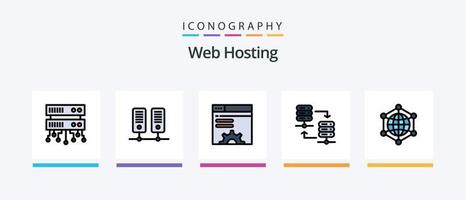 la línea de alojamiento web llenó el paquete de 5 íconos que incluye la base de datos. seguridad. servidor web seguro. proteccion . Internet. diseño de iconos creativos vector