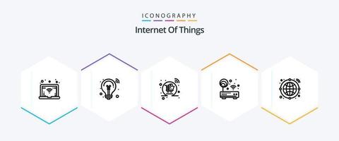 Internet Of Things 25 Line icon pack including transfer. globe. online. wifi. modem vector