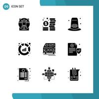 Pack of 9 creative Solid Glyphs of coach analysis garden sales analytics Editable Vector Design Elements