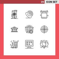 Pack of 9 creative Outlines of finance courthouse ring bank furniture Editable Vector Design Elements