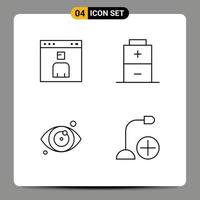 Set of 4 Modern UI Icons Symbols Signs for avatar eye page charging add Editable Vector Design Elements