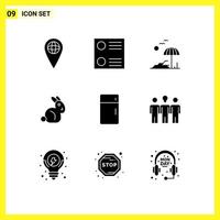 Pack of 9 Modern Solid Glyphs Signs and Symbols for Web Print Media such as coach home spring furniture appliances Editable Vector Design Elements