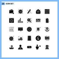 25 Universal Solid Glyphs Set for Web and Mobile Applications sidebar left pencil interface message Editable Vector Design Elements