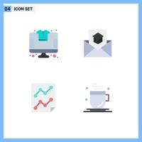 Set of 4 Modern UI Icons Symbols Signs for online analytics tshirt email page Editable Vector Design Elements