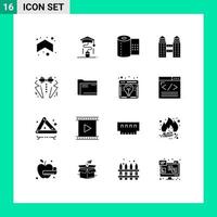 Pack of 16 creative Solid Glyphs of love bow bathroom construction building Editable Vector Design Elements