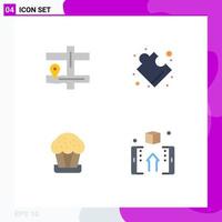 Set of 4 Vector Flat Icons on Grid for map easter complex cake finance Editable Vector Design Elements