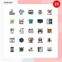 25 User Interface Filled line Flat Color Pack of modern Signs and Symbols of cocktail beach laptop settings network Editable Vector Design Elements