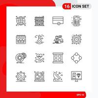 Mobile Interface Outline Set of 16 Pictograms of calender reading finance note book Editable Vector Design Elements