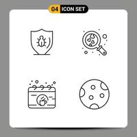 Set of 4 Modern UI Icons Symbols Signs for bug calendar protection love coffee Editable Vector Design Elements