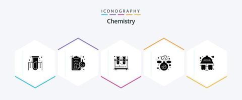 paquete de iconos de 25 glifos de química que incluye productos químicos. prueba. química. laboratorio. química vector