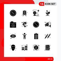 Mobile Interface Solid Glyph Set of 16 Pictograms of find search target success grow Editable Vector Design Elements