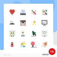 Flat Color Pack of 16 Universal Symbols of business achievement down marketing search engine Editable Pack of Creative Vector Design Elements