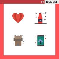 Pack of 4 creative Flat Icons of umbrella castle like terrorism app Editable Vector Design Elements
