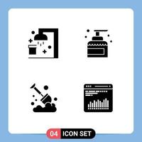 Mobile Interface Solid Glyph Set of 4 Pictograms of bath agriculture sport keeping farming Editable Vector Design Elements