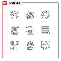 Group of 9 Outlines Signs and Symbols for leaf clipboard wheat check list options Editable Vector Design Elements