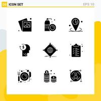 9 Universal Solid Glyphs Set for Web and Mobile Applications business employee graph costs account Editable Vector Design Elements