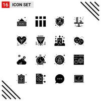 Modern Set of 16 Solid Glyphs and symbols such as bio profit insurance money balance Editable Vector Design Elements