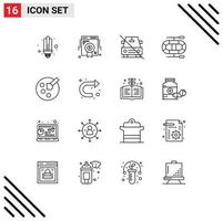 Mobile Interface Outline Set of 16 Pictograms of paint drawing car dinghy slash Editable Vector Design Elements