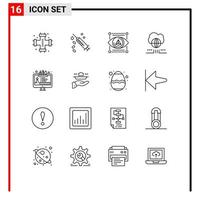 Pack of 16 creative Outlines of design network treatment marketing printer Editable Vector Design Elements