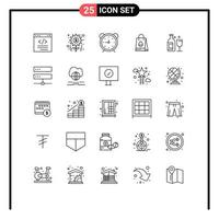 25 Thematic Vector Lines and Editable Symbols of egg bag tasks shopping bag timer Editable Vector Design Elements