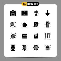 Mobile Interface Solid Glyph Set of 16 Pictograms of search engine share home network arrow Editable Vector Design Elements