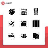 9 User Interface Solid Glyph Pack of modern Signs and Symbols of font font color tires color fill in text hospital Editable Vector Design Elements