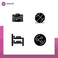Solid Glyph Pack of 4 Universal Symbols of travel game case suitcase bed Editable Vector Design Elements