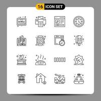 Outline Pack of 16 Universal Symbols of building address interface wreath award Editable Vector Design Elements