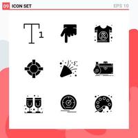 Mobile Interface Solid Glyph Set of 9 Pictograms of briefcase confetti health celebrate support Editable Vector Design Elements