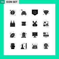 Group of 16 Solid Glyphs Signs and Symbols for product release jury security human user Editable Vector Design Elements