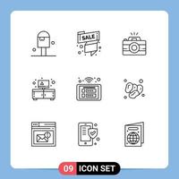 Set of 9 Vector Outlines on Grid for access stand offer cupboard photography Editable Vector Design Elements