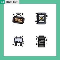 Set of 4 Vector Filledline Flat Colors on Grid for tag note sold currency symbol diet Editable Vector Design Elements