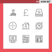 Modern Set of 9 Outlines and symbols such as family chimney box building beliefs Editable Vector Design Elements