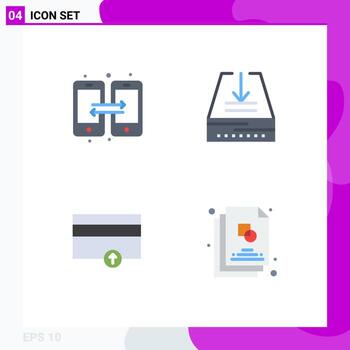 Group of 4 Flat Icons Signs and Symbols for connection money mobile inbox up Editable Vector Design Elements