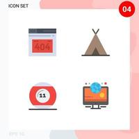 conjunto de 4 iconos de interfaz de usuario modernos símbolos signos para error juego vacaciones viajes deportes elementos de diseño vectorial editables vector